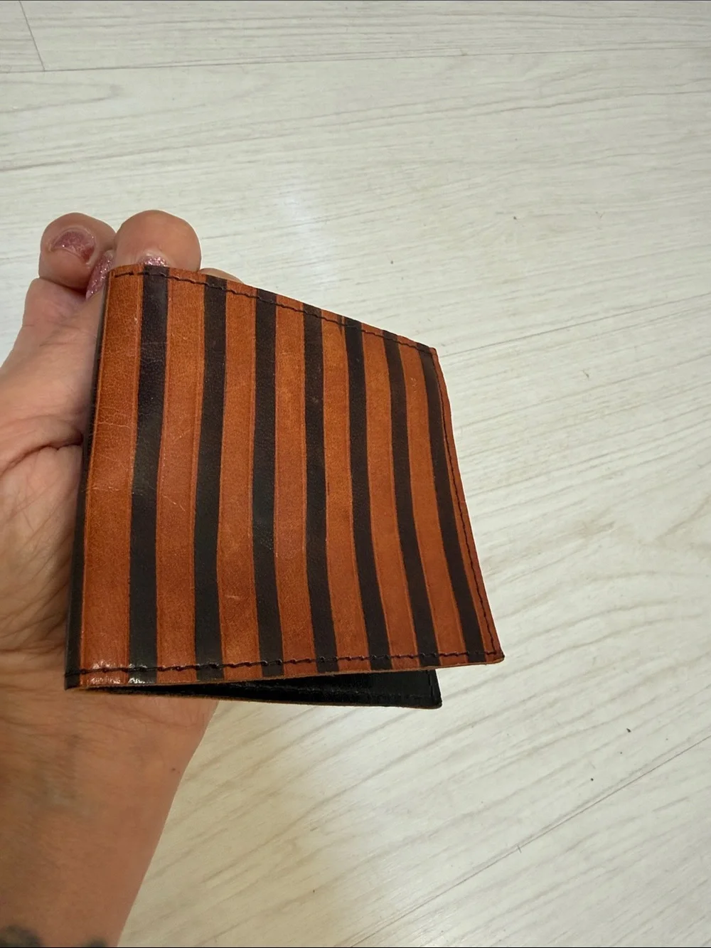 Brown & Black Striped Leather Bi-Fold Wallet